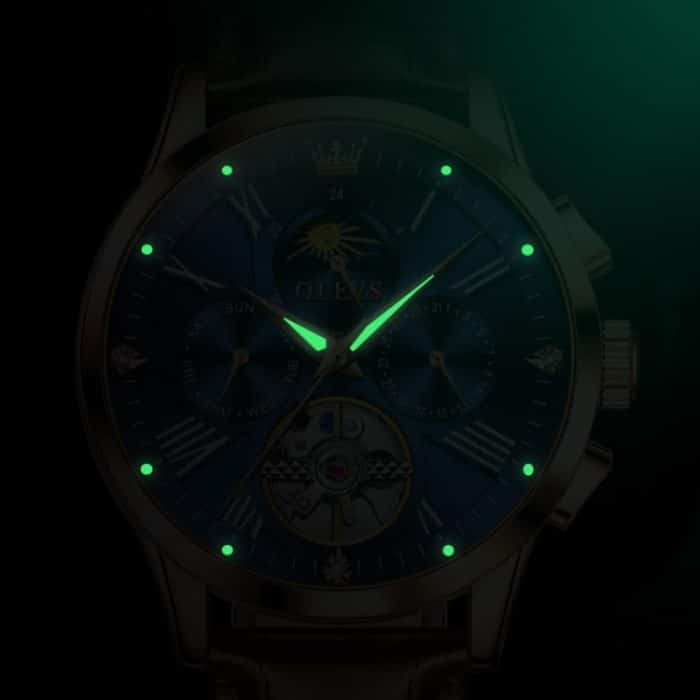 OLEVS 9912 Hohles Schwungrad, Wochenkalender, Zifferblatt, leuchtende mechanische Uhr für Herren – Bild 4