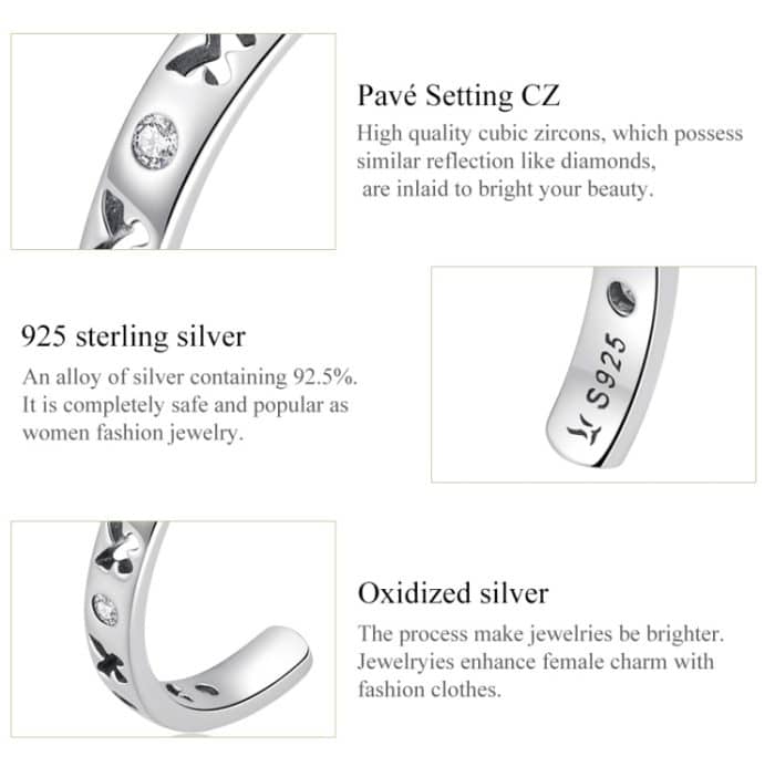 S925 Sterling Silber Hohlschmetterling Frauen Offene Ring – Bild 4