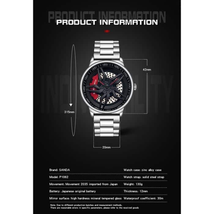 SANDA 1062 360-Grad-Quarzuhr mit hohlem, drehbarem Zifferblatt und Stahlarmband für Herren – Bild 7