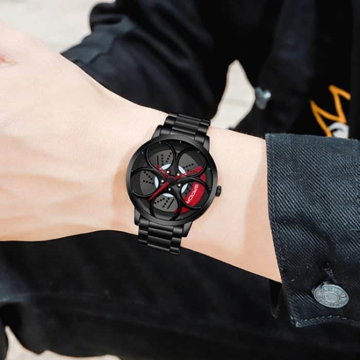 SANDA 1070 3D Oval Hollow Out Wheel Quarzuhr mit nicht drehbarem Zifferblatt für Herren – Bild 5