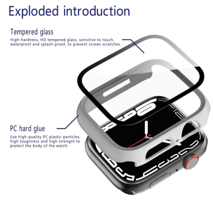 2-in-1-PC-Rahmen + Schutzhülle aus gehärtetem Glas, For Apple Watch Series 8 / 7 41mm, For Apple Watch Series 8 / 7 45mm, For Apple Watch Series 9 / 8 / 7 45mm – Bild 3