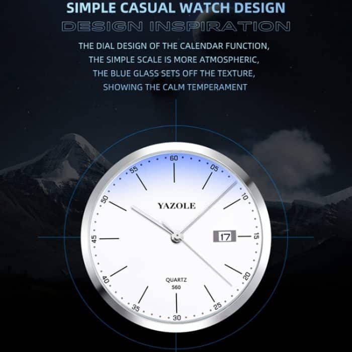YAZOLE 560 Edelstahlband Quarzwerk Wasserdichte Herrenuhr – Bild 5