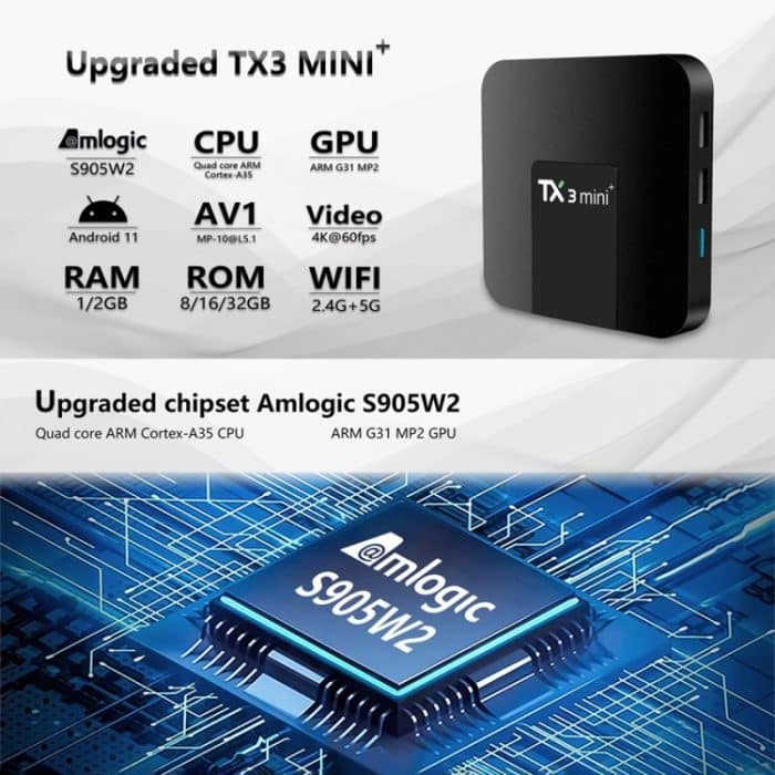 TX3 mini+ Android 11.0 Smart-TV-Box, Amlogic S905W2 Quad Core, TX3 mini+, 2GB+16GB, 2.4GHz WiFi, TX3 mini+, 2GB+16GB, 2.4GHz / 5GHz WiFi, TX3 mini+, 4GB+32GB, 2.4GHz / 5GHz WiFi, TX3 mini+, 4GB+64GB, 2.4GHz / 5GHz WiFi – Bild 5