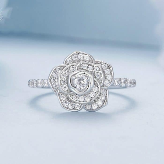 S925 Sterling Silber weiß vergoldet Zirkon Rose Ring Handdekoration – Bild 4