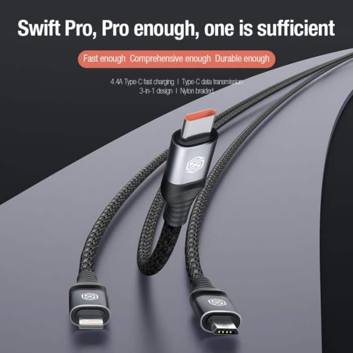 Nillkin Swift Pro 1 m 3-in-1-USB-auf-8-Pin-+Typ-C-+Micro-USB-Schnellladekabel – Bild 3