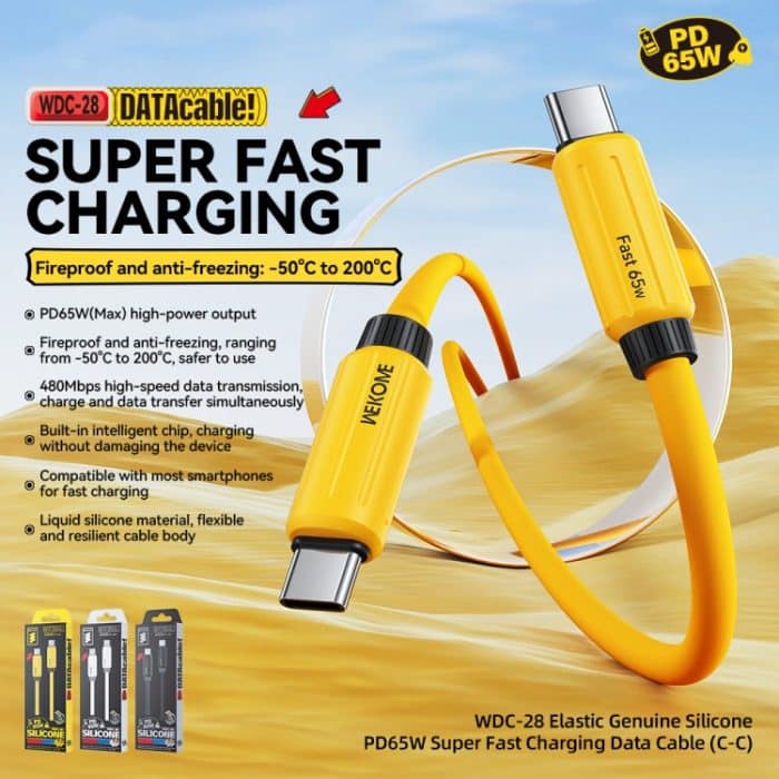 WK WDC-28 Elastisches Echtsilikon 1m PD65W Typ-C auf Typ-C Schnellladedatenkabel – Bild 4