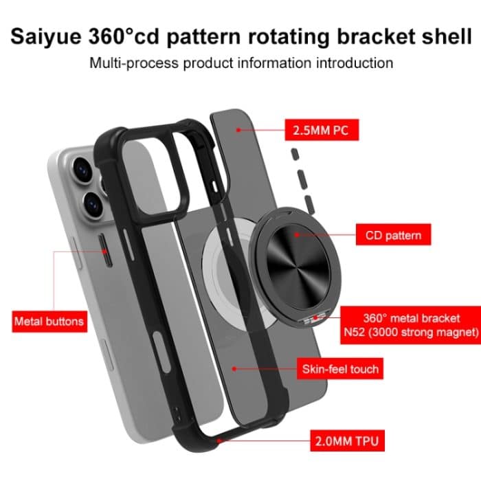CD Texture 360 ​​Grad drehbarer Halter MagSafe Telefonhülle, For iPhone 16 Pro Max, For iPhone 16 Pro, For iPhone 16 Plus, For iPhone 16, For iPhone 15 Pro Max, For iPhone 15 Pro – Bild 3