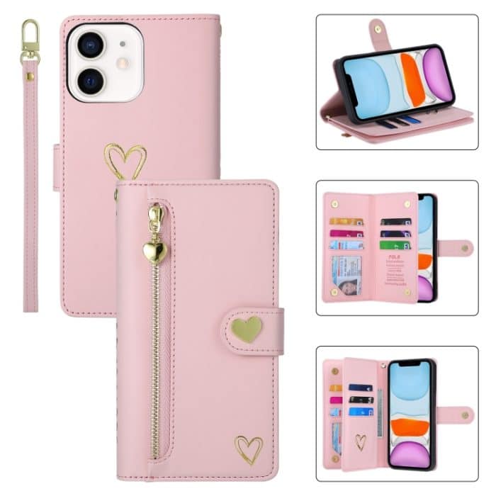 POLA Love Multi-Card Slots Reißverschluss Geldbörse Leder Handyhülle, For iPhone 13 Pro Max – Bild 1