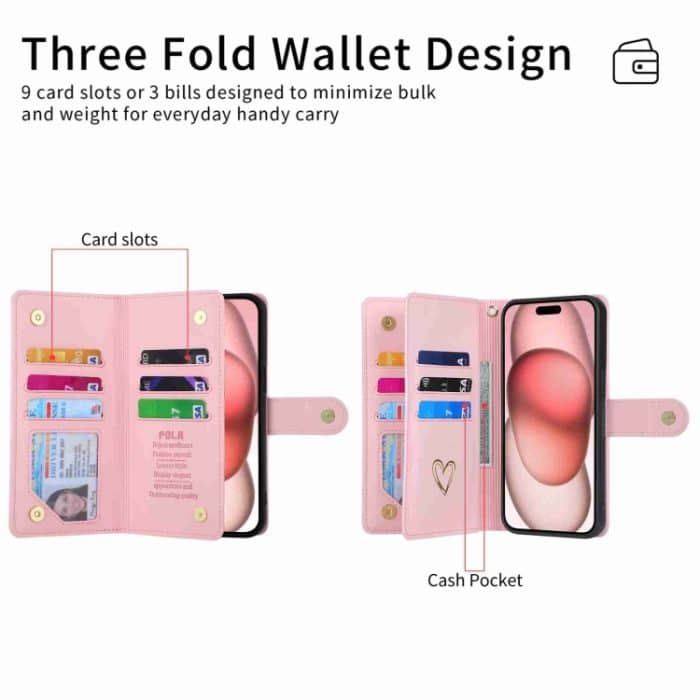 POLA Love Multi-Card Slots Reißverschluss Geldbörse Leder Handyhülle, For iPhone 13 Pro Max – Bild 5