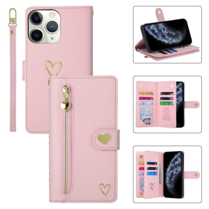 EDA007185903A.jpg POLA Love Multi-Card Slots Reißverschluss Geldbörse Leder Handyhülle, For iPhone 14 Pro Max – Bild 1