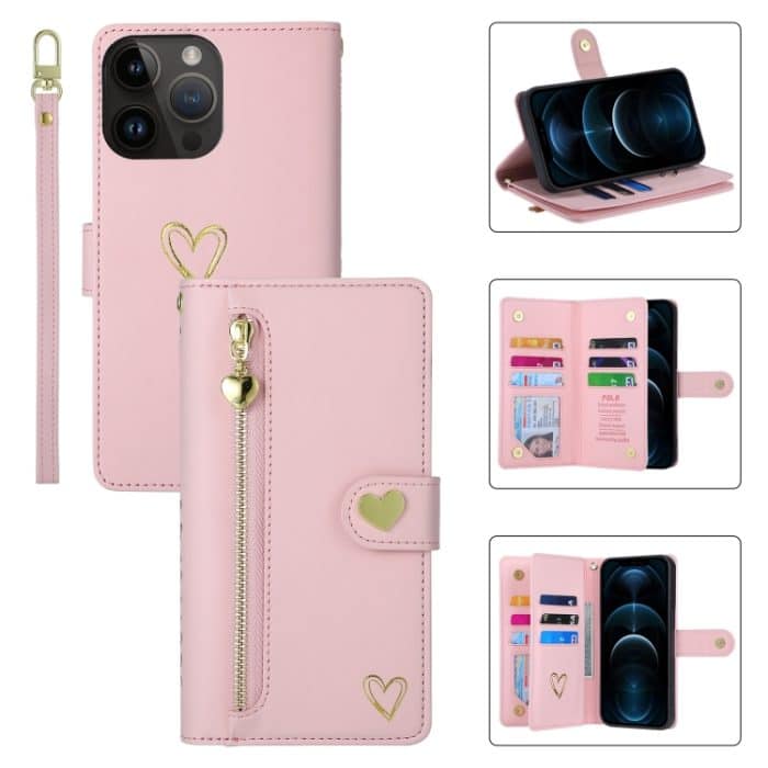 POLA Love Multi-Card Slots Reißverschluss Geldbörse Leder Handyhülle, For iPhone 14 Pro – Bild 1