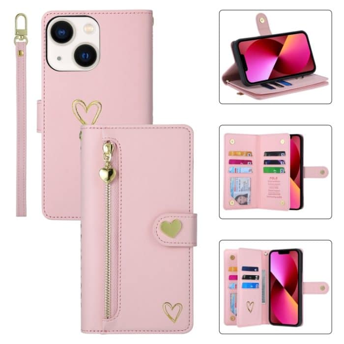 POLA Love Multi-Card Slots Reißverschluss Geldbörse Leder Handyhülle, For iPhone 14 – Bild 1