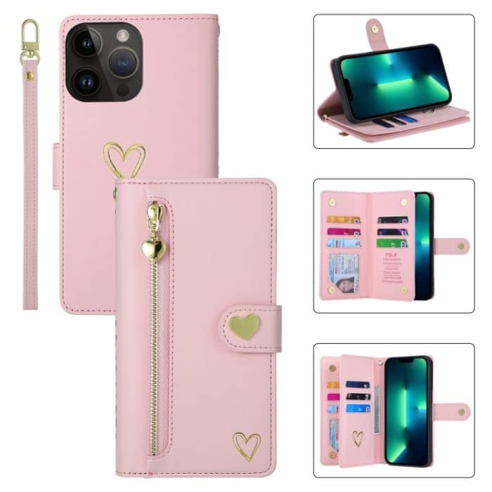 EDA007185909A.jpg POLA Love Multi-Card Slots Reißverschluss Geldbörse Leder Handyhülle, For iPhone 14 Plus – Bild 1