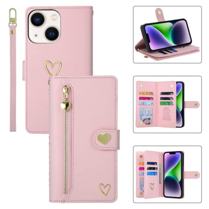 POLA Love Multi-Card Slots Reißverschluss Geldbörse Leder Handyhülle, For iPhone 15 Plus – Bild 1