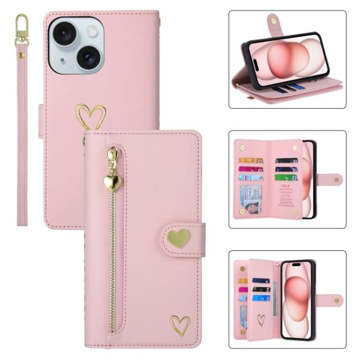 EDA007185915A.jpg POLA Love Multi-Card Slots Reißverschluss Geldbörse Leder Handyhülle, For iPhone 15 Pro – Bild 1