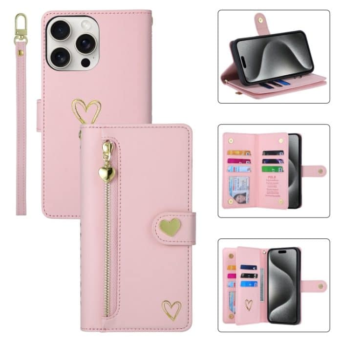 POLA Love Multi-Card Slots Reißverschluss Geldbörse Leder Handyhülle, For iPhone 15 Pro Max – Bild 1