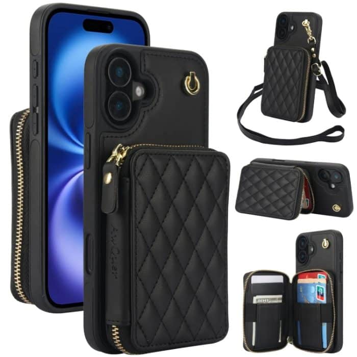 EDA007318104A-1.jpg AwQuer Crossbody Reißverschluss Geldbörse Rautenförmige Lederrückseite Handyhülle, For iPhone XR, For iPhone XS Max, For iPhone 7 Plus / 8 Plus – Bild 1