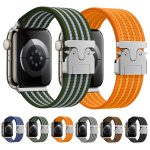 Uhrenarmband aus geflochtenem Nylon mit Fallschirmschnalle und 4 Streifen, For Apple Watch 46mm / 49mm / 45mm / 44mm, For Apple Watch 42mm / 41mm / 40mm / 38mm – Bild 2