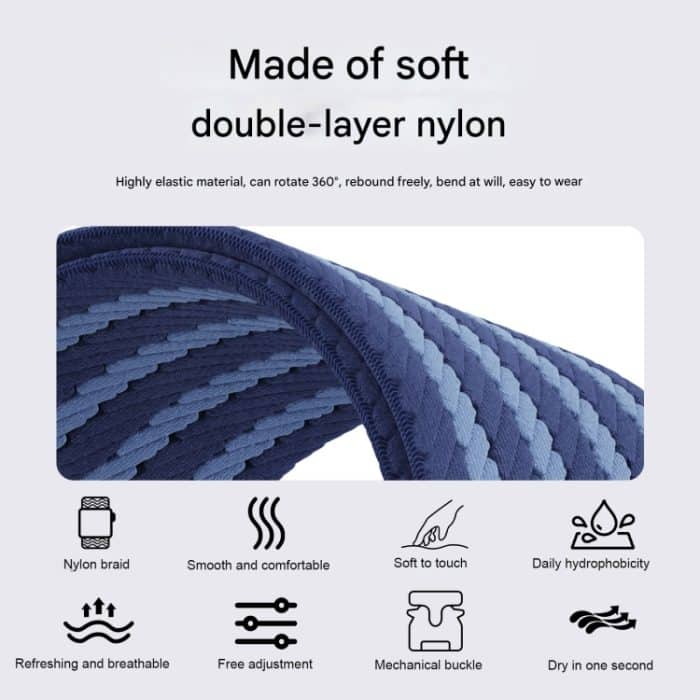 Uhrenarmband aus geflochtenem Nylon mit Fallschirmschnalle und 4 Streifen, For Apple Watch 46mm / 49mm / 45mm / 44mm, For Apple Watch 42mm / 41mm / 40mm / 38mm – Bild 4