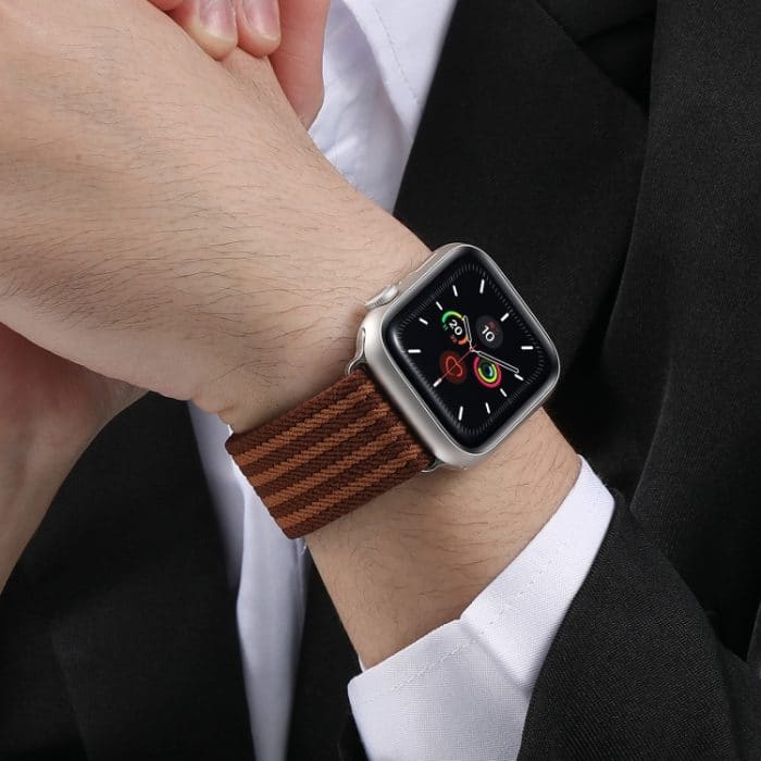 Uhrenarmband aus geflochtenem Nylon mit Fallschirmschnalle und 4 Streifen, For Apple Watch 46mm / 49mm / 45mm / 44mm, For Apple Watch 42mm / 41mm / 40mm / 38mm – Bild 6