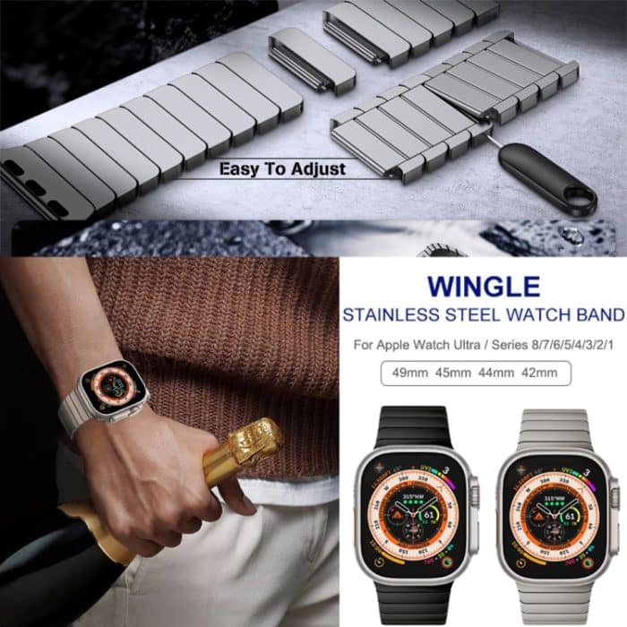 Uhrenarmband aus Edelstahl mit Normannen-Schnalle und Bambus, For Apple Watch 46mm / 49mm / 45mm / 44mm, For Apple Watch 42mm / 41mm / 40mm / 38mm – Bild 5