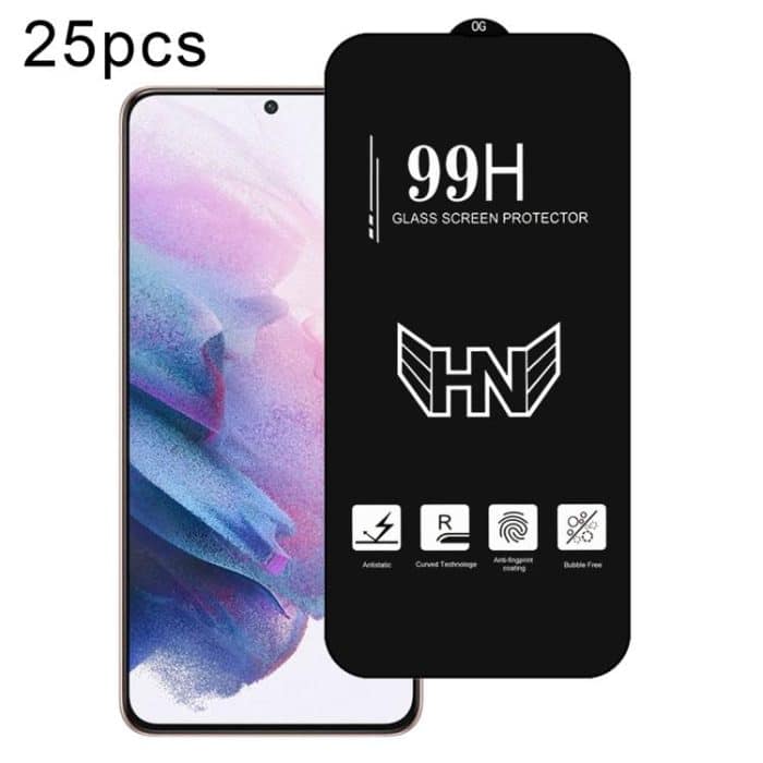 25 Stück 0,18 mm hohe Aluminiumfolie mit großem Bogen im Vollbildmodus aus gehärtetem Glas, unterstützt das Entsperren per Fingerabdruck – Bild 1