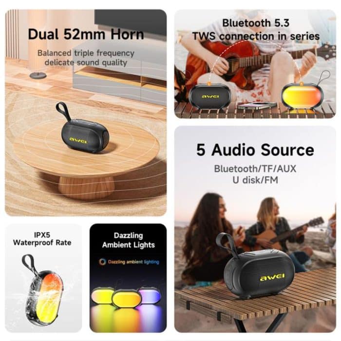 EDA007560201A_3.jpg awei KA1 Tragbarer Bluetooth-Lautsprecher mit buntem Licht für den Außenbereich – Bild 4