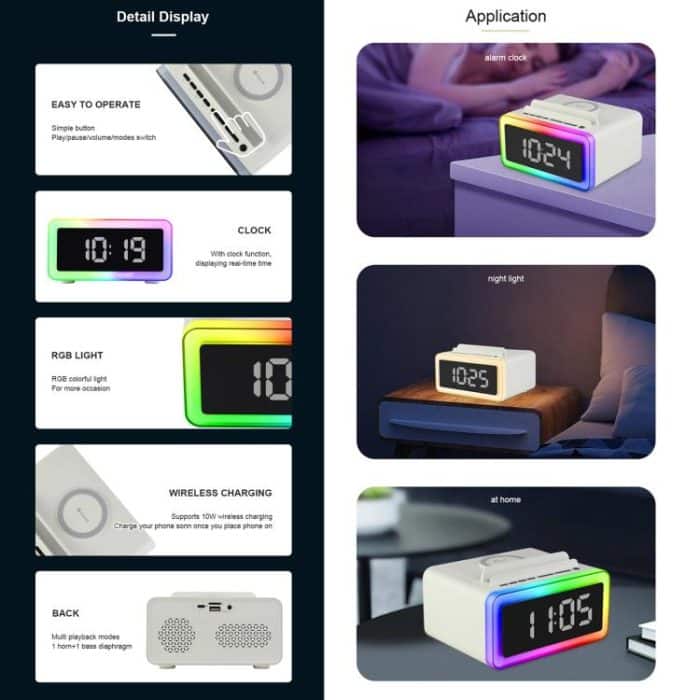 P14 Wecker 10W Intelligentes kabelloses Ladegerät LED-Licht Bluetooth-Lautsprecher – Bild 7