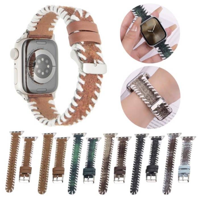 Retro genähtes Uhrenarmband aus echtem Wollleder, For Apple Watch 46mm / 49mm / 45mm / 44mm, For Apple Watch 42mm / 41mm / 40mm / 38mm – Bild 3