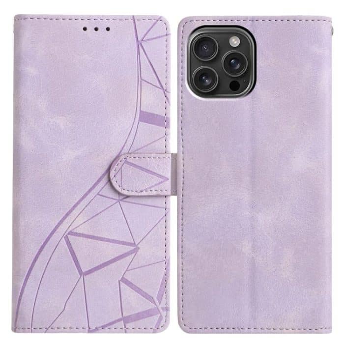 Handyhülle aus geprägtem Leder mit Dreiecken, For iPhone 15, For iPhone 14 Plus, For iPhone 14, For iPhone 14 Pro – Bild 1