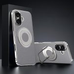 Plain Leather Hydric Metal Holder MagSafe Phone Case, For iPhone 15 Pro, For iPhone 15, For iPhone 14, For iPhone 14 Pro