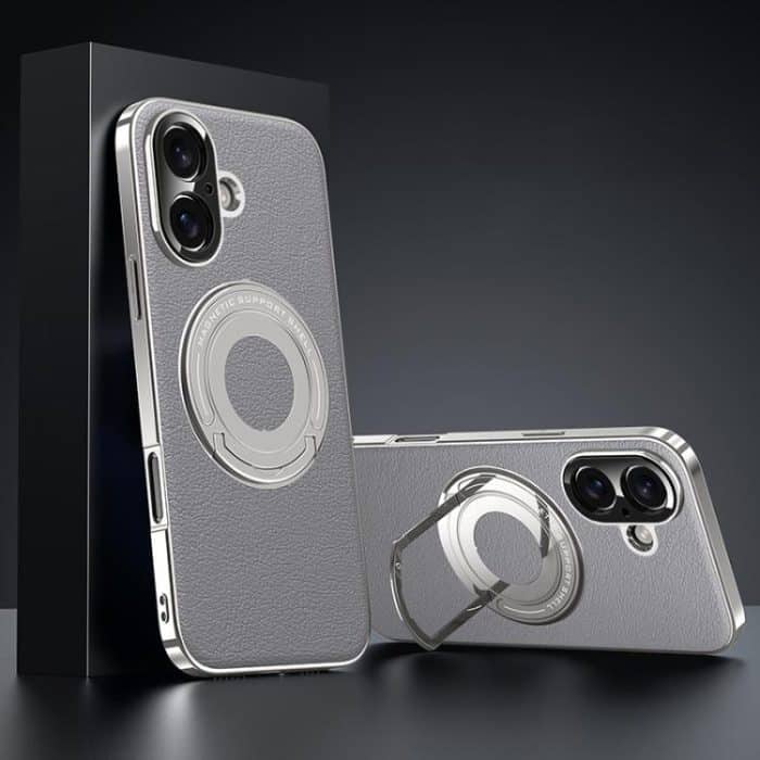 Plain Leather Hydric Metal Holder MagSafe Phone Case, For iPhone 15 Pro, For iPhone 15, For iPhone 14, For iPhone 14 Pro – Bild 1