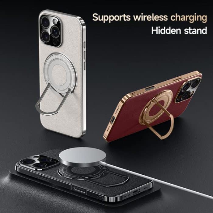 Plain Leather Hydric Metal Holder MagSafe Phone Case, For iPhone 15 Pro, For iPhone 15, For iPhone 14, For iPhone 14 Pro – Bild 3
