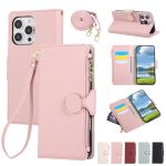 Round Buckle Zipper Wallet Leather Phone Case with Crossbody Strap, For iPhone 14 Pro Max, For iPhone 7 / 8 / SE 2022, For iPhone 13 Pro Max, For iPhone 13 Pro