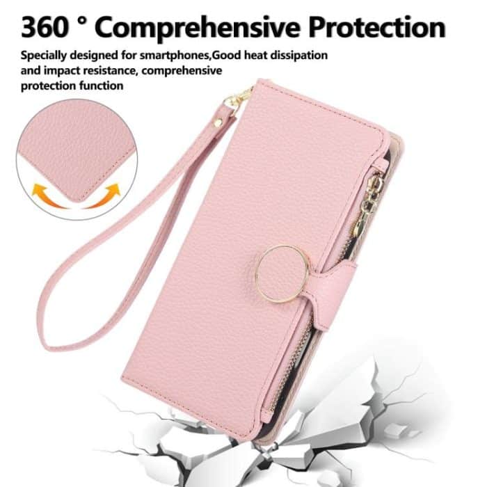 Round Buckle Zipper Wallet Leather Phone Case with Crossbody Strap, For iPhone 14 Pro Max, For iPhone 7 / 8 / SE 2022, For iPhone 13 Pro Max, For iPhone 13 Pro – Bild 4