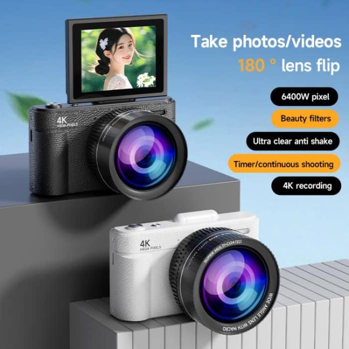 V5 64MP Retro Digital Camera 4K Recording 180 Flip Screen, Large Lens, Small Lens – Bild 3
