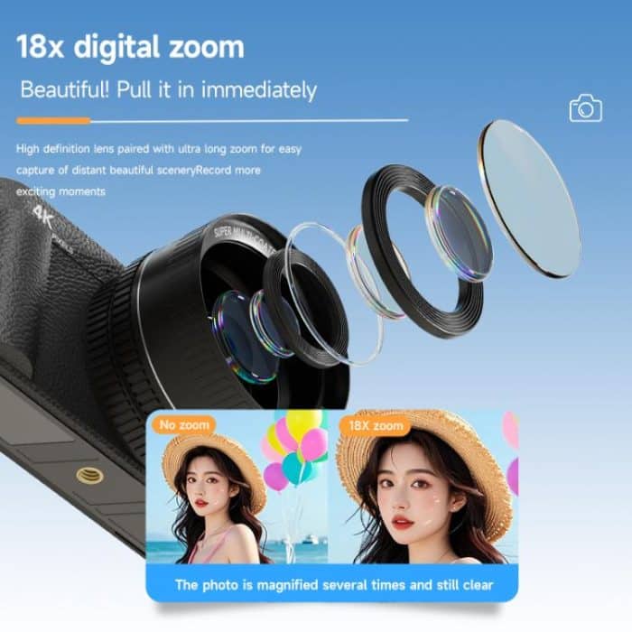 V5 64MP Retro Digital Camera 4K Recording 180 Flip Screen, Large Lens, Small Lens – Bild 4