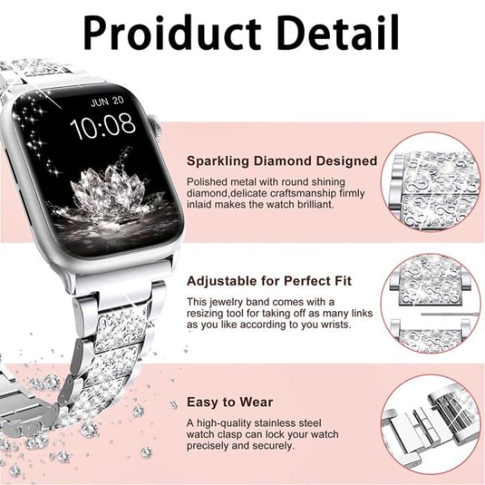xDfind Diamond Jewelry Stainless Steel Watch Band, For Apple Watch 42 / 44 / 45 / 46 / 49mm, For Apple Watch 38 / 40 / 41 / S10 42mm – Bild 4