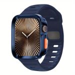 Wave Texture Reverse Buckle Silicone Watch Band with TPU Case, For Apple Watch Series 10 46mm, For Apple Watch Series 10 42mm, For Apple Watch 44mm / 45mm, For Apple Watch 40mm / 41mm, For Apple Watch Ultra 2 / 1 49mm