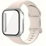 Butterfly Buckle Silicone Watch Band with Film Integrated PC Cover, For Apple Watch Series 10 46mm, For Apple Watch Series 10 42mm, For Apple Watch Series 44mm, For Apple Watch Series 40mm, For Apple Watch Series 45mm, For Apple Watch Series 41mm