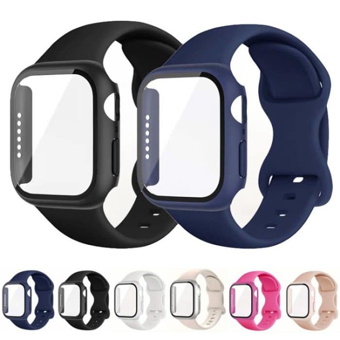 Butterfly Buckle Silicone Watch Band with Film Integrated PC Cover, For Apple Watch Series 10 46mm, For Apple Watch Series 10 42mm, For Apple Watch Series 44mm, For Apple Watch Series 40mm, For Apple Watch Series 45mm, For Apple Watch Series 41mm – Bild 2
