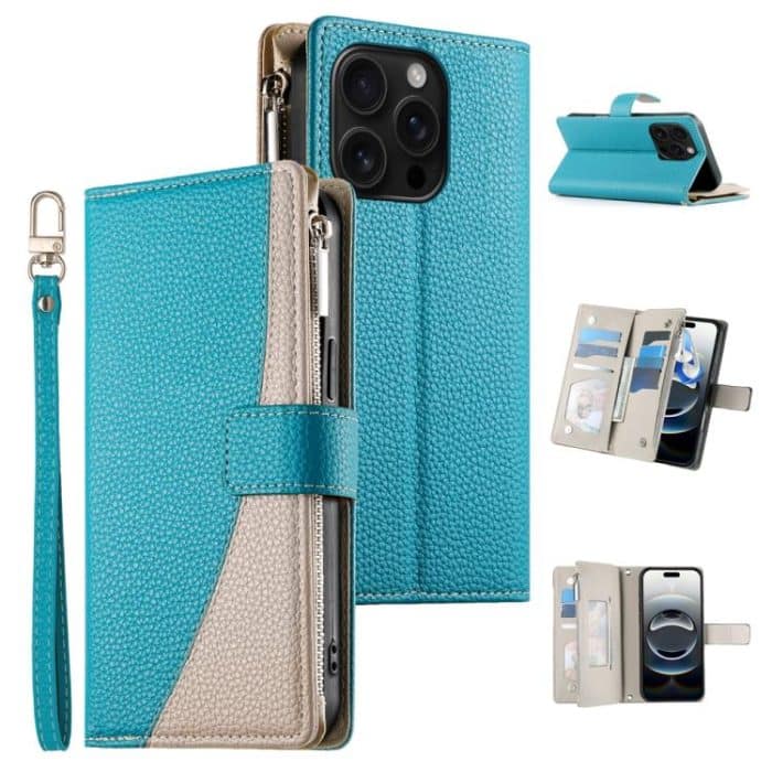 EDA008188903A-3.jpg Stitching Multi-card Zipper Wallet Leather Phone Case with Short Strap, For iPhone 15, For iPhone 14 Plus, For iPhone 14 / 13, For iPhone 14 Pro – Bild 1