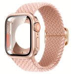 Ladder Buckle Loop Nylon Watch Band with Change to Ultra 49mm Film PC Cover, For Apple Watch Series 10 46mm, For Apple Watch Series 10 42mm, For Apple Watch Series 44mm, For Apple Watch Series 40mm, For Apple Watch Series 45mm, For Apple Watch Series 41mm