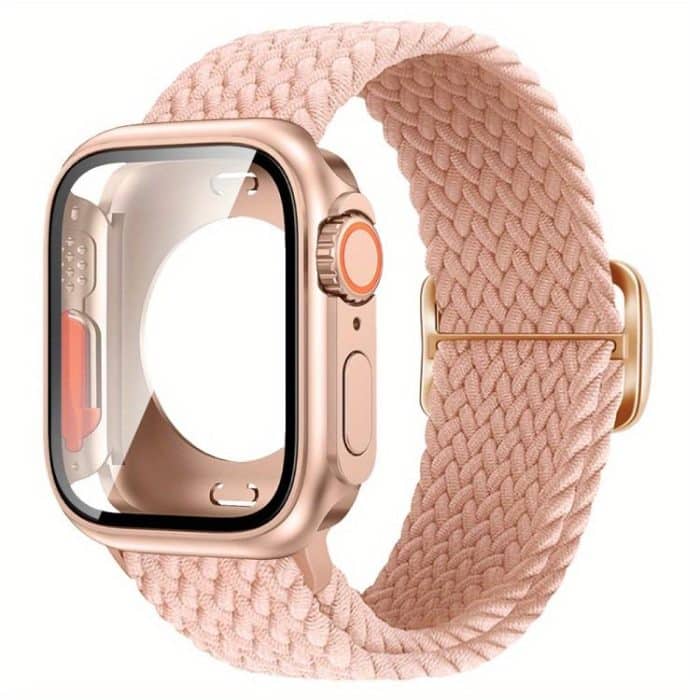 Ladder Buckle Loop Nylon Watch Band with Change to Ultra 49mm Film PC Cover, For Apple Watch Series 10 46mm, For Apple Watch Series 10 42mm, For Apple Watch Series 44mm, For Apple Watch Series 40mm, For Apple Watch Series 45mm, For Apple Watch Series 41mm – Bild 1