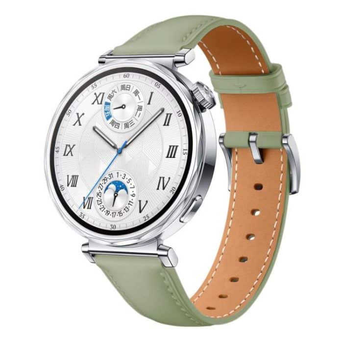 EDA008240301A.jpg Uhrenarmband aus echtem Leder mit silberner Schnalle, For Huawei Watch GT 5 41mm – Bild 1