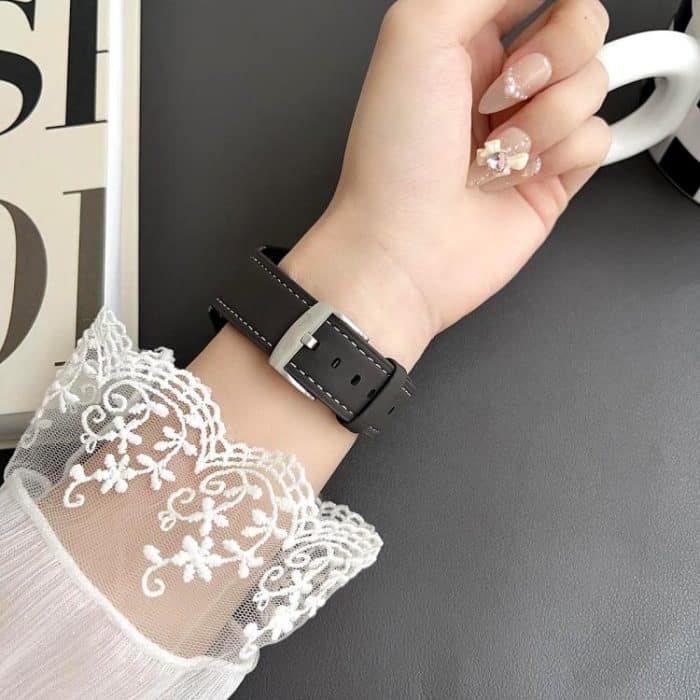 xDfind Uhrenarmband aus fein genarbtem Leder mit flachem Kopf und schwarzem Haifischmuster – Bild 5