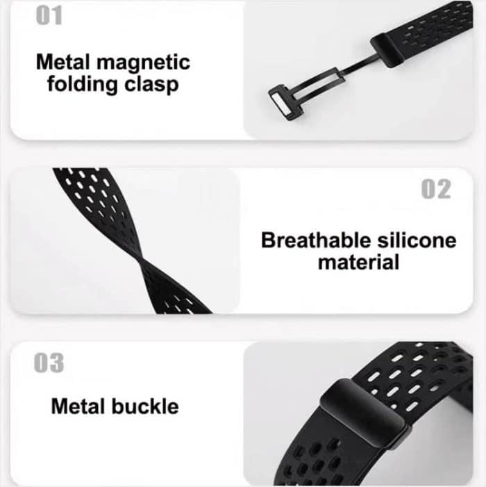 xDfind Hole Style Magnetic Black Buckle Silicone Watch Band, For Samsung Galaxy Fit3 – Bild 8