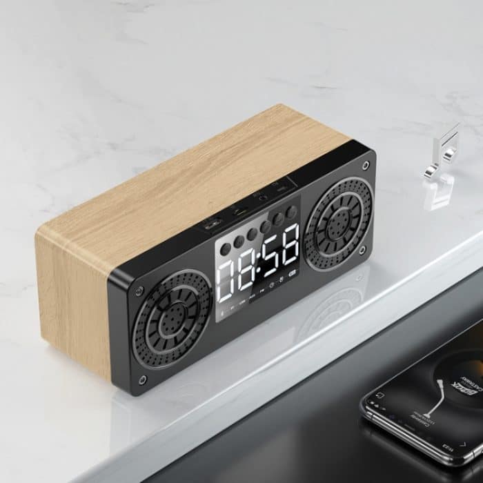 A10 Subwoofer-Holzuhr, Bluetooth 5.0-Lautsprecher, unterstützt TF-Karte, U-Disk-Wiedergabe und FM-Radio – Bild 1
