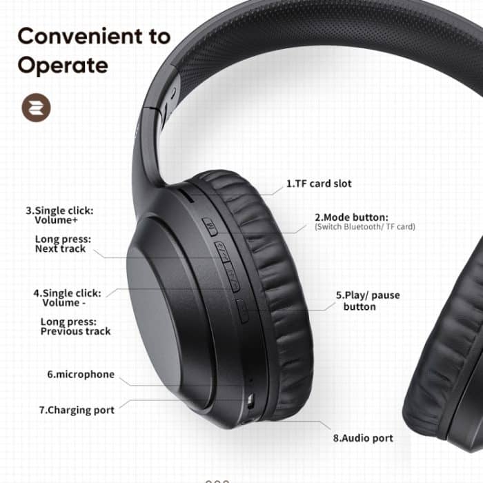 ROCK Space O2 HiFi Bluetooth 5.0 Kabelloses Headset mit Mikrofon, unterstützt TF-Karte, Space O2 – Bild 9