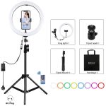 PULUZ 11,8 Zoll 30 cm RGB-Licht 1,1 m Stativmontage Dimmbarer LED-Ring Vlogging Selfie Fotografie Videoleuchten Live-Übertragungs-Kits mit Kaltschuh-Stativ-Kugelkopf und Telefonklemme, 12 inch RGB+Tripod(EU), 12 inch RGB+Tripod(UK)...